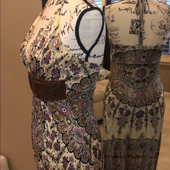 Sky Maxi Dress with Deep-V/Braided Leather Belt - Picture 3 of 5